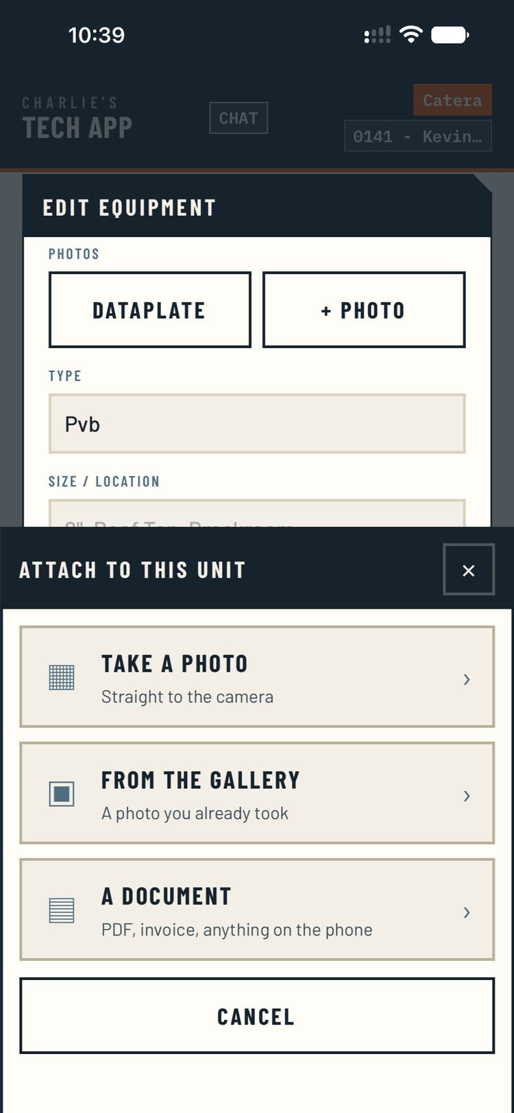 Adding a dataplate photo to an equipment record.