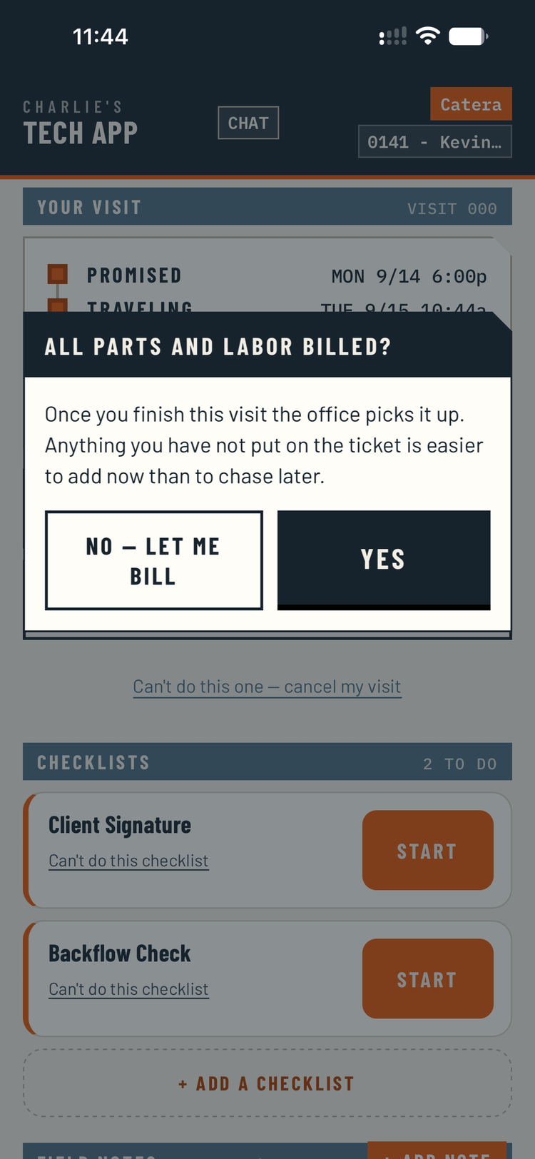 The complete step with its confirmation options.