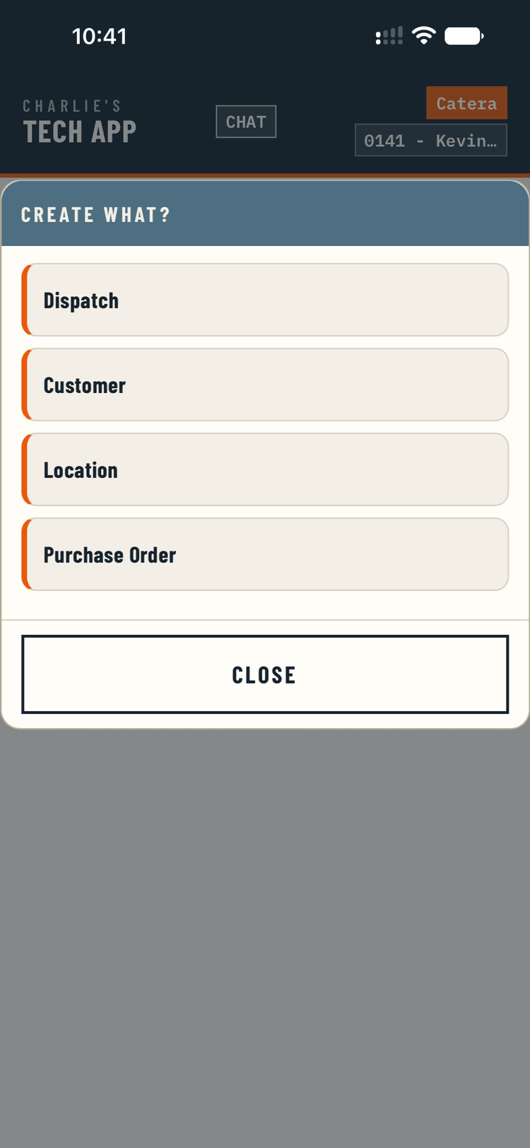 Creating a dispatch by filling in a sentence: customer, building, work and tech.