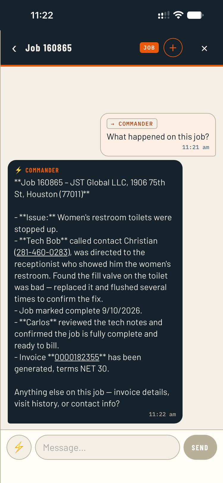 Asking the AI for job intelligence inside team chat.